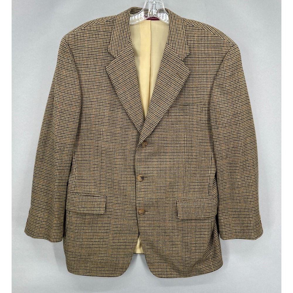 Samuelsohn‎ Sport Coat Jacket Mens 42 R Houndstooth Brown Tan 3 Button Classic